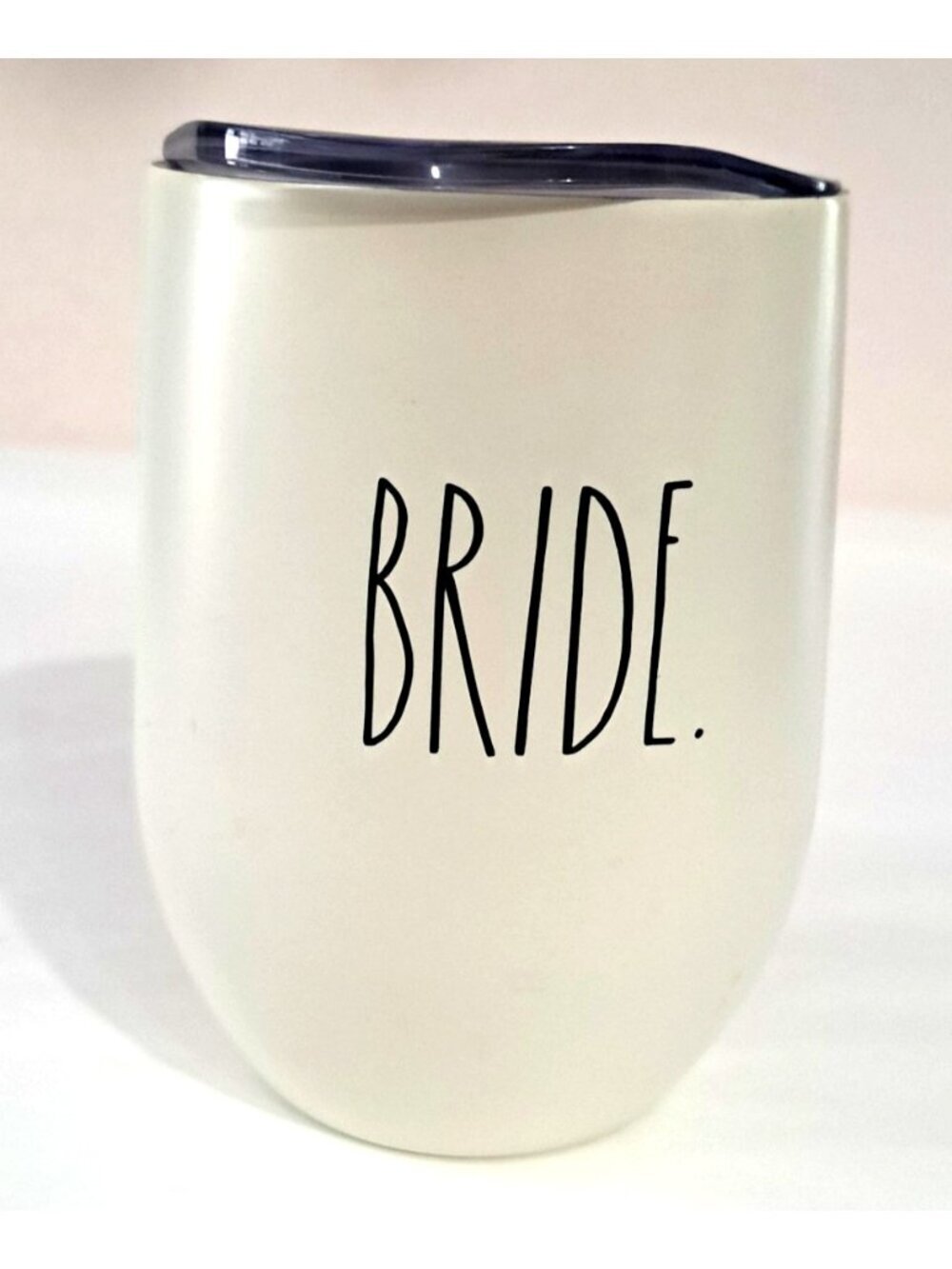 Rae Dunn Artisan Collection "Bride" White Stemless Wine Glass W/Lid